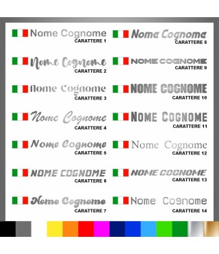 5 pezzi Adesivo Nome Personalizzato + Bandiera italiana Dritta