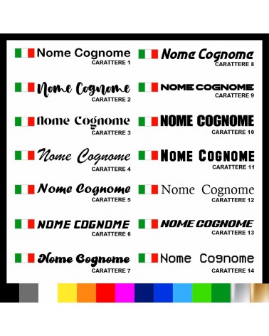 5 pezzi Adesivo Nome Personalizzato + Bandiera italiana Dritta