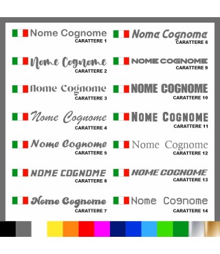 5 pezzi Adesivo Nome Personalizzato + Bandiera italiana Dritta