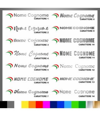5 pezzi Adesivo Nome Personalizzato + Bandiera italiana Baffo