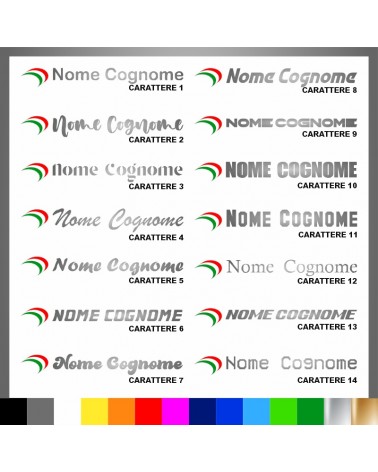 5 pezzi Adesivo Nome Personalizzato + Bandiera italiana Baffo
