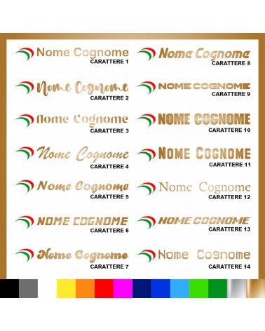 5 pezzi Adesivo Nome Personalizzato + Bandiera italiana Baffo