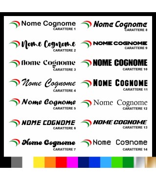 5 pezzi Adesivo Nome Personalizzato + Bandiera italiana Baffo