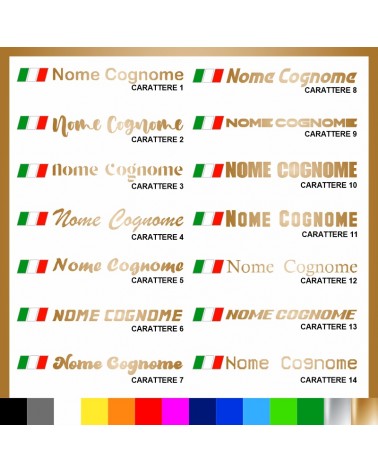 5 pezzi Adesivo Nome Personalizzato + Bandiera italiana