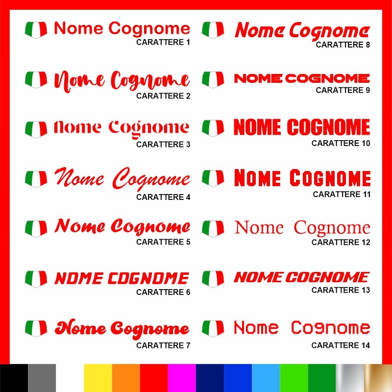 5 pezzi Adesivo Nome Personalizzato + Bandiera italiana