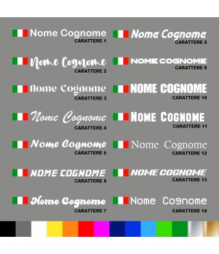 5 pezzi Adesivo Nome Personalizzato + Bandiera italiana Dritta