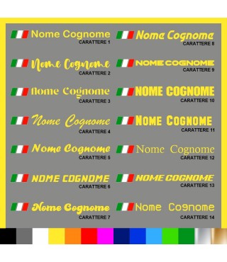 5 pezzi Adesivo Nome Personalizzato + Bandiera italiana