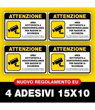 4 ADESIVi 15X10 CM AREA VIDEOSORVEGLIANZA SOTTOPOSTA A