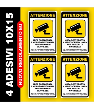 4 ADESIVi 10X15 CM AREA VIDEOSORVEGLIANZA SOTTOPOSTA A