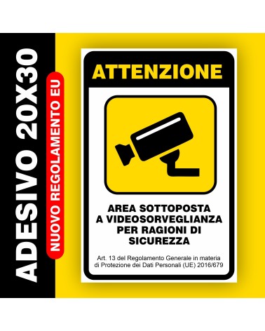 ADESIVO CARTELLO VIDEOSORVEGLIANZA 20X30 CM