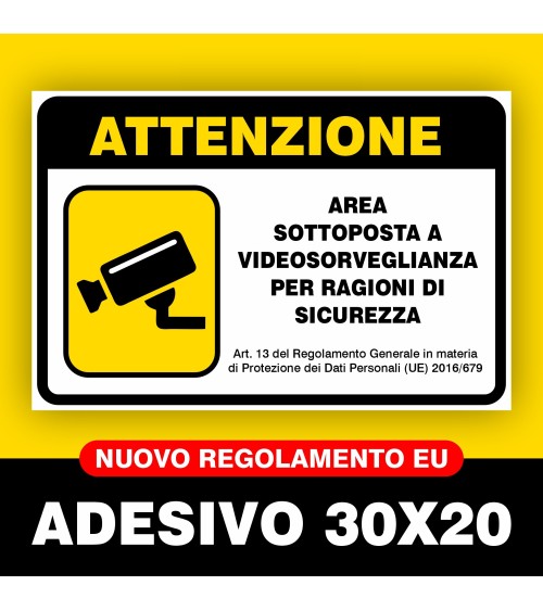 ADESIVO CARTELLO VIDEOSORVEGLIANZA 30X20 CM