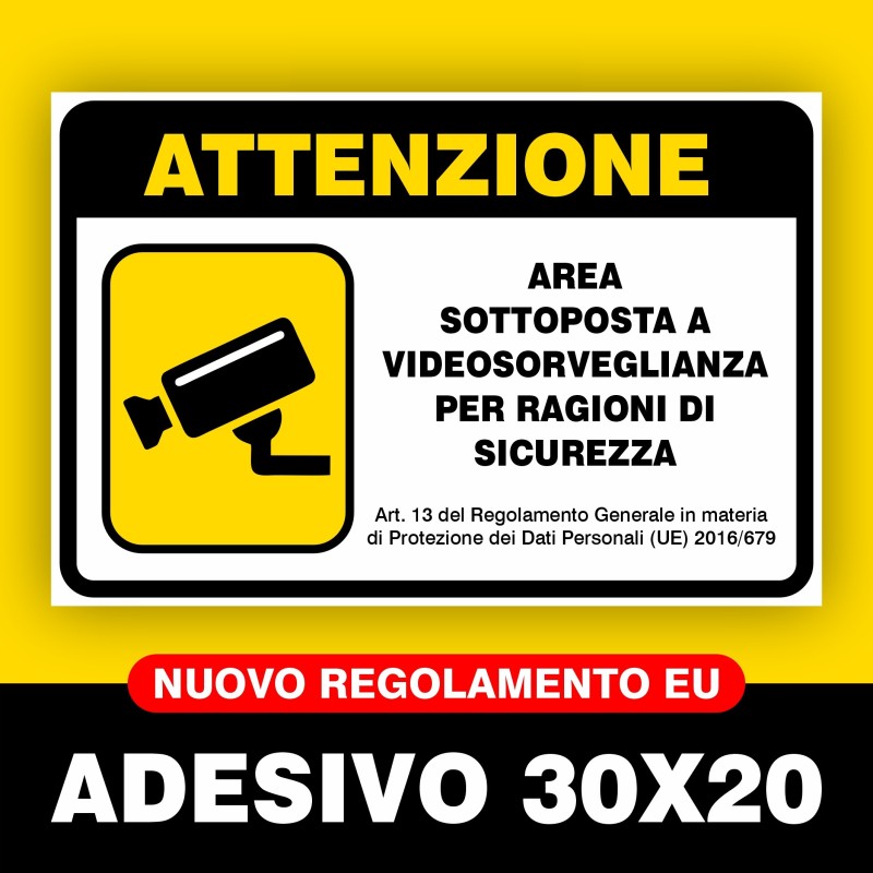 ADESIVO CARTELLO VIDEOSORVEGLIANZA 30X20 CM