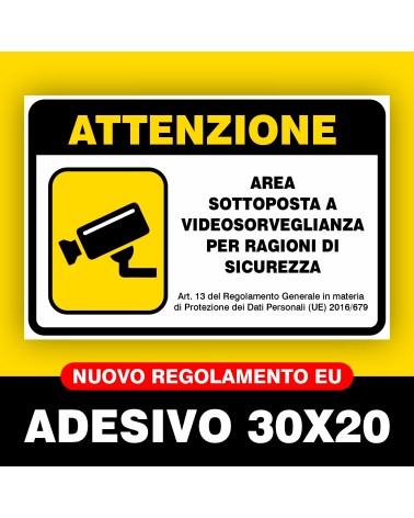ADESIVO CARTELLO VIDEOSORVEGLIANZA 30X20 CM