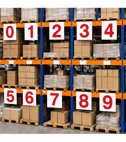 Adesivi Numeri 0-9 per Magazzino | Kit 10 pz Rosso/Bianco
