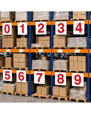 Adesivi Numeri 0-9 per Magazzino | Kit 10 pz Rosso/Bianco